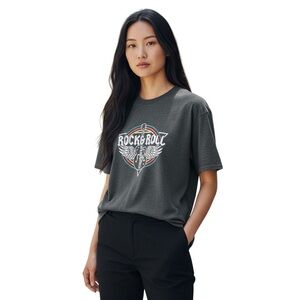 Women’s Rock N Roll Electric Guitar Graphic T-Shirt Gray Size L